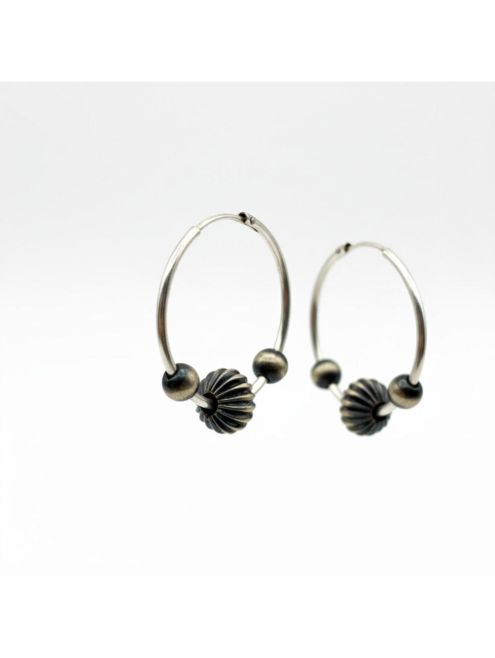 Handmade Sterling Silver 925 Fluted Pearl Hoop Earrings